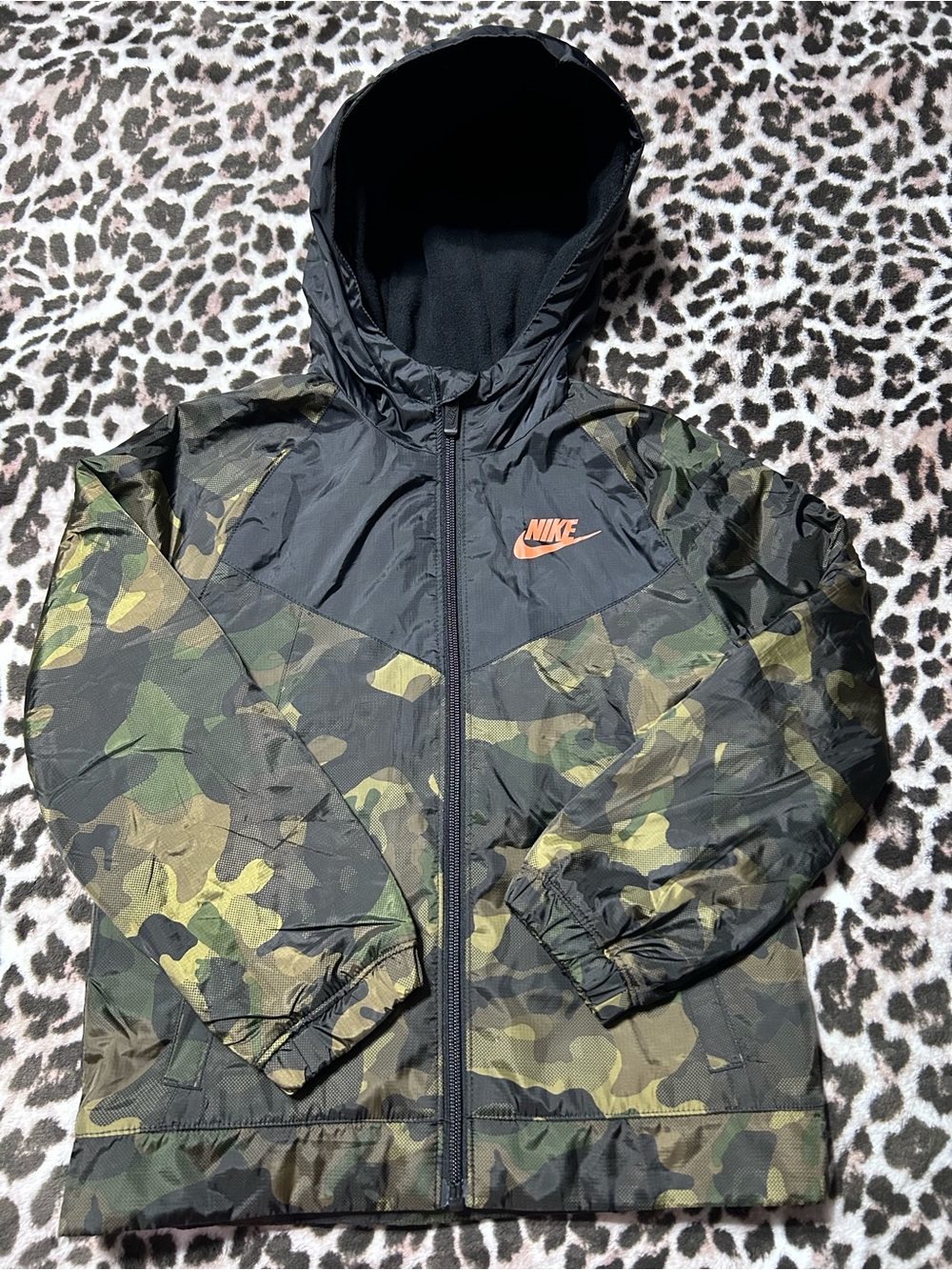 Nike Kids Camo Hooded Fleece Lined Windrunner Full-zip Jacket